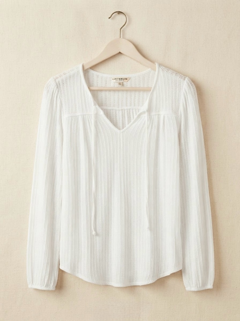 Lucky Brand Cream White V-Neck Knit Tunic Top with Tie Detail
